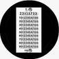 3-inch number pinback set, white card with black digits and metal back, round style