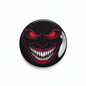 2.25-inch pinback button with demonic grin artwork, black/purple with red eyes and teeth