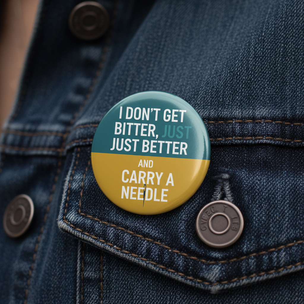 I dont get bitter just better Keep Calm and Carry a Needle Pinback 2.25-inch