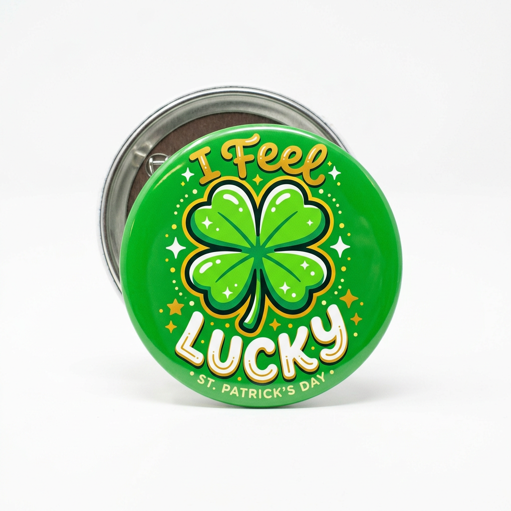 I Feel Lucky Shamrock Pin Button 2.25-inch
