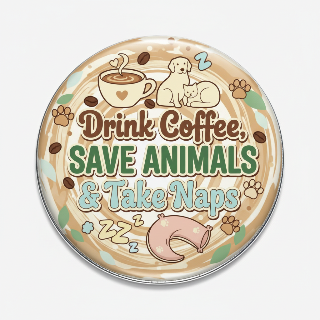 I just want to Drink Coffee, Save Animals, & Take Naps Pinback 2.25-inch