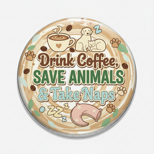 I just want to Drink Coffee, Save Animals, & Take Naps Pinback 2.25-inch