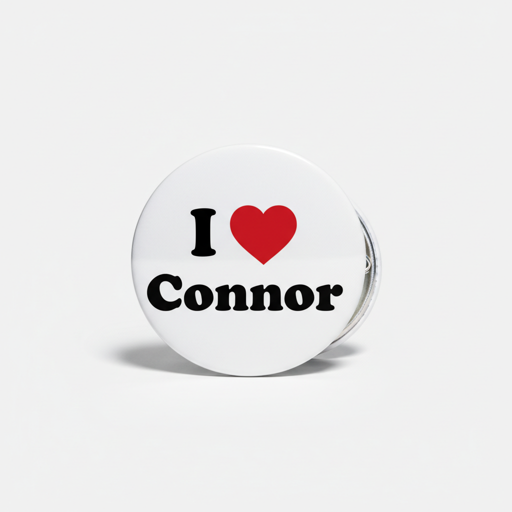 2.25-inch pinback button with "I ♥ Connor" design, red heart on white background