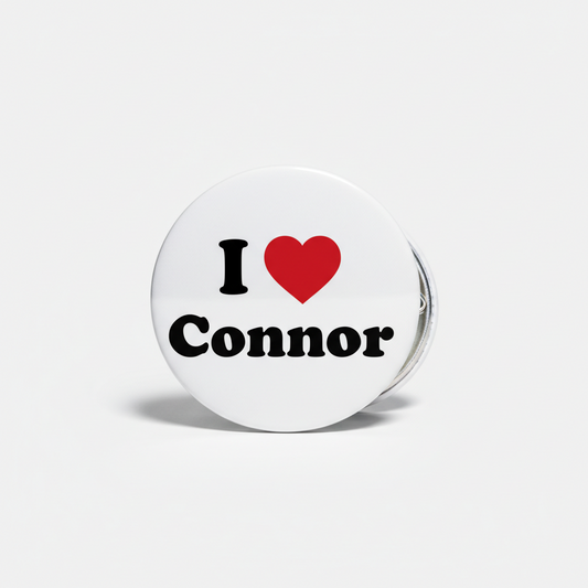 2.25-inch pinback button with "I ♥ Connor" design, red heart on white background