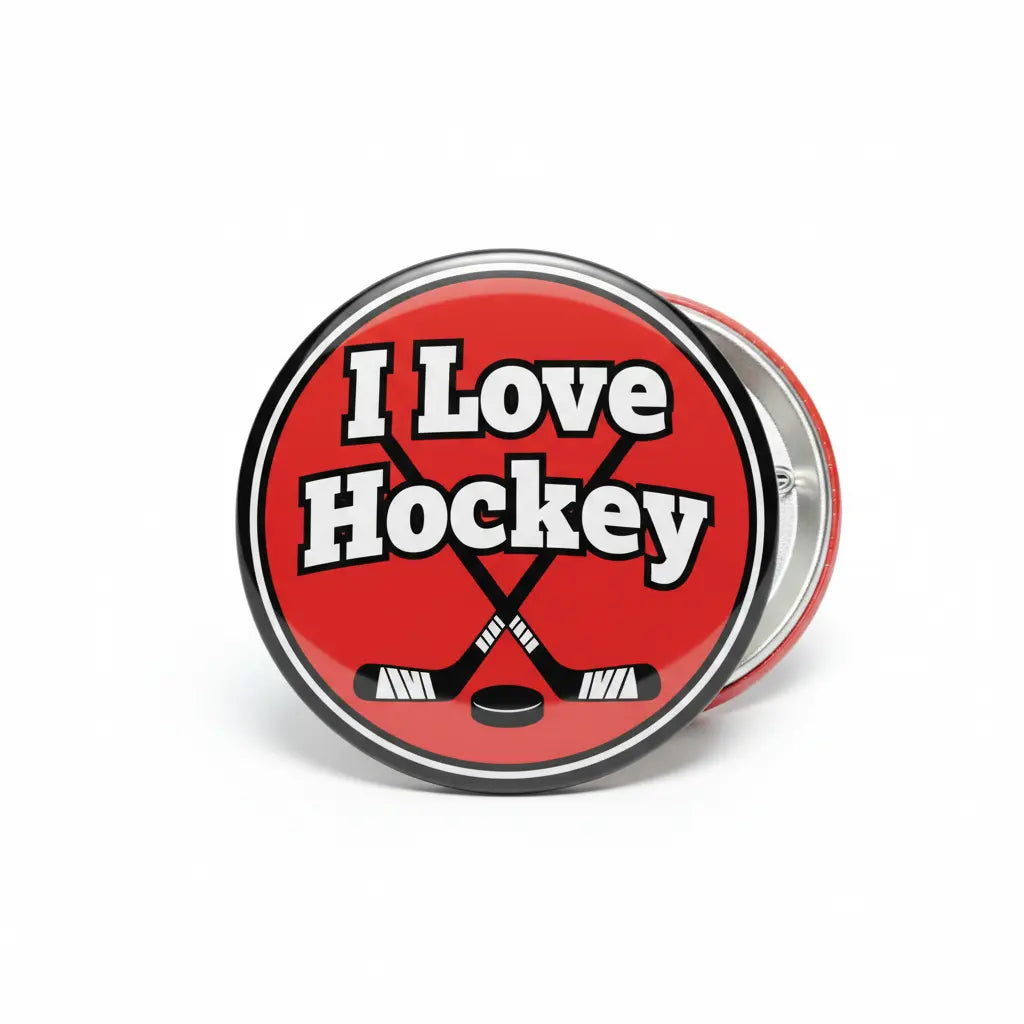 I Love Hockey Pin Button 2.25-inch - mypinbacks.com