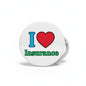 Round white I ♥ Insurance pinback button with red heart and blue text