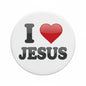Round badge reel face with heart and “I love JESUS” design, white background