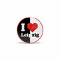 Round pinback button with "I ♥ Lei zig" text and red heart