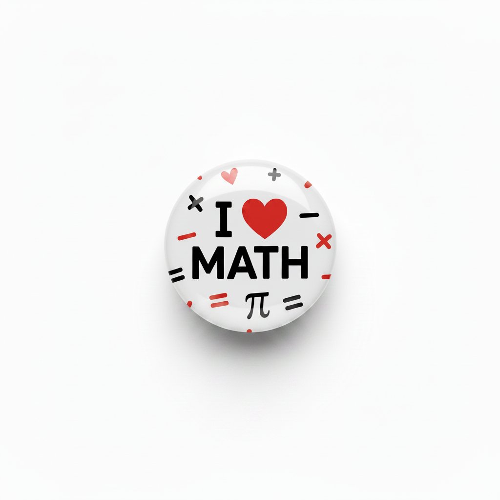 Retractable badge reel with white math-themed 'I ♥ MATH' graphic