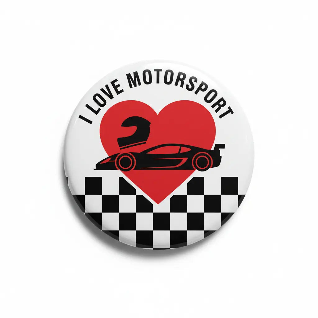 I Love Motorsport Pin Button 2.25-inch - mypinbacks.com