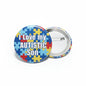 2.25-inch round pinback button with puzzle-piece design and text 'I Love my AUTISTIC Son'