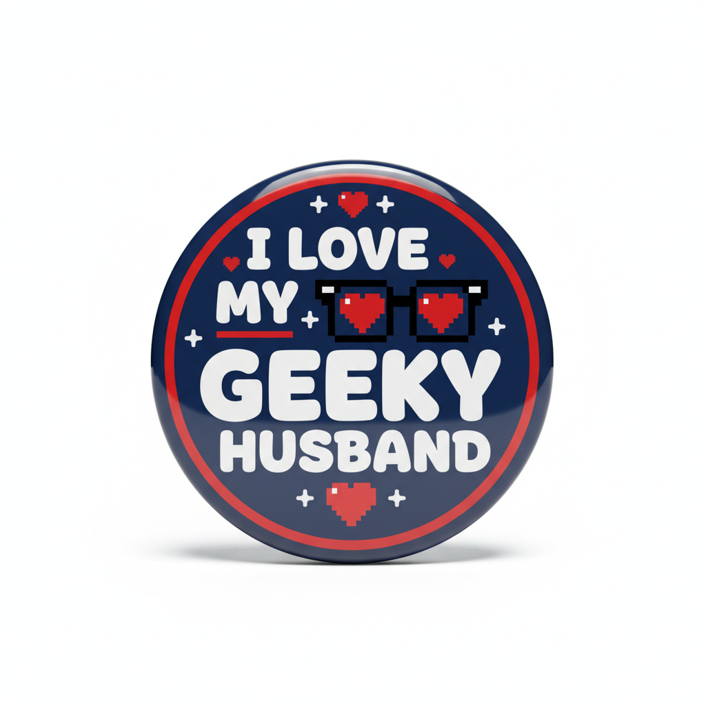 I Love my Geeky Husband Pinback 2.25-inch BLK