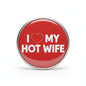 2.25-inch red pinback button with white text 'I ♥ MY HOT WIFE'
