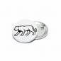 White round panther pinback button with silver backing and clasp