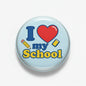 Round school pinback brooch: I heart my School with pencil icons