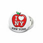 5-piece round pinback button set with red apple and I Heart NY New York text
