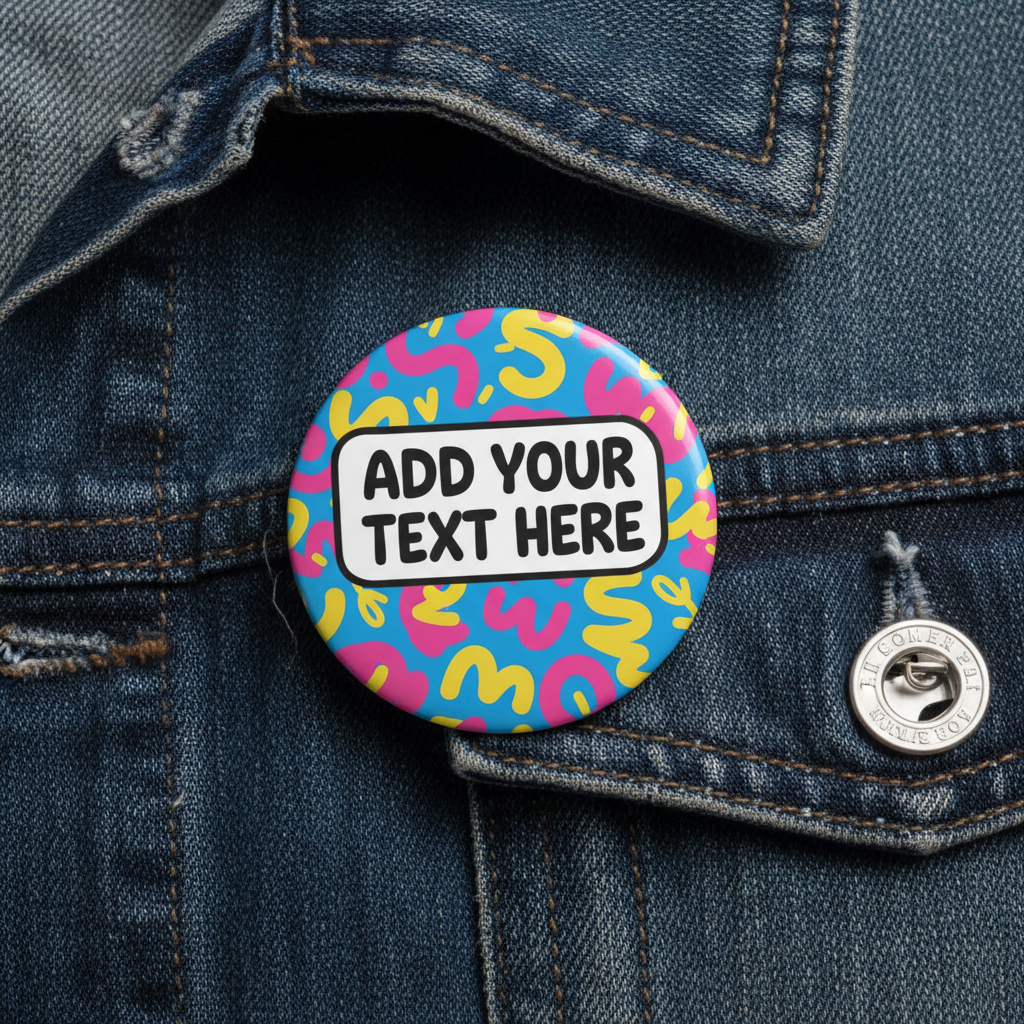2.25-inch round pinback button with graffiti border, text 'ADD YOUR TEXT HERE'