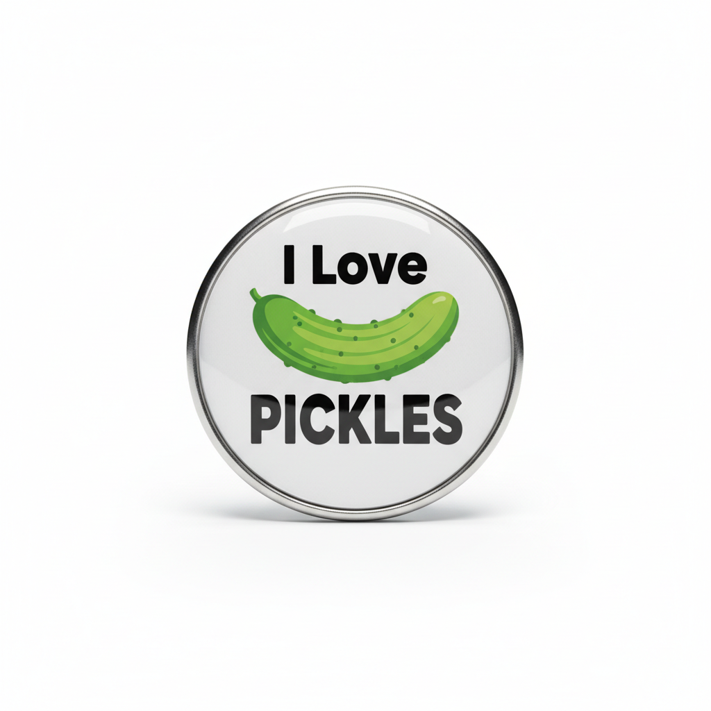 I Love Pickles Pinback 2.25-inch ~ White