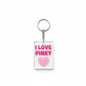 Acrylic keychain: 'I LOVE PINKY' with pink heart charm