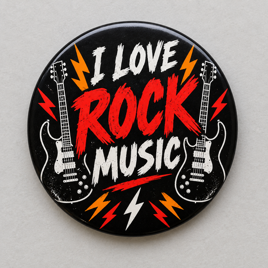 I Love rock Music Pin Button 2.25-inch
