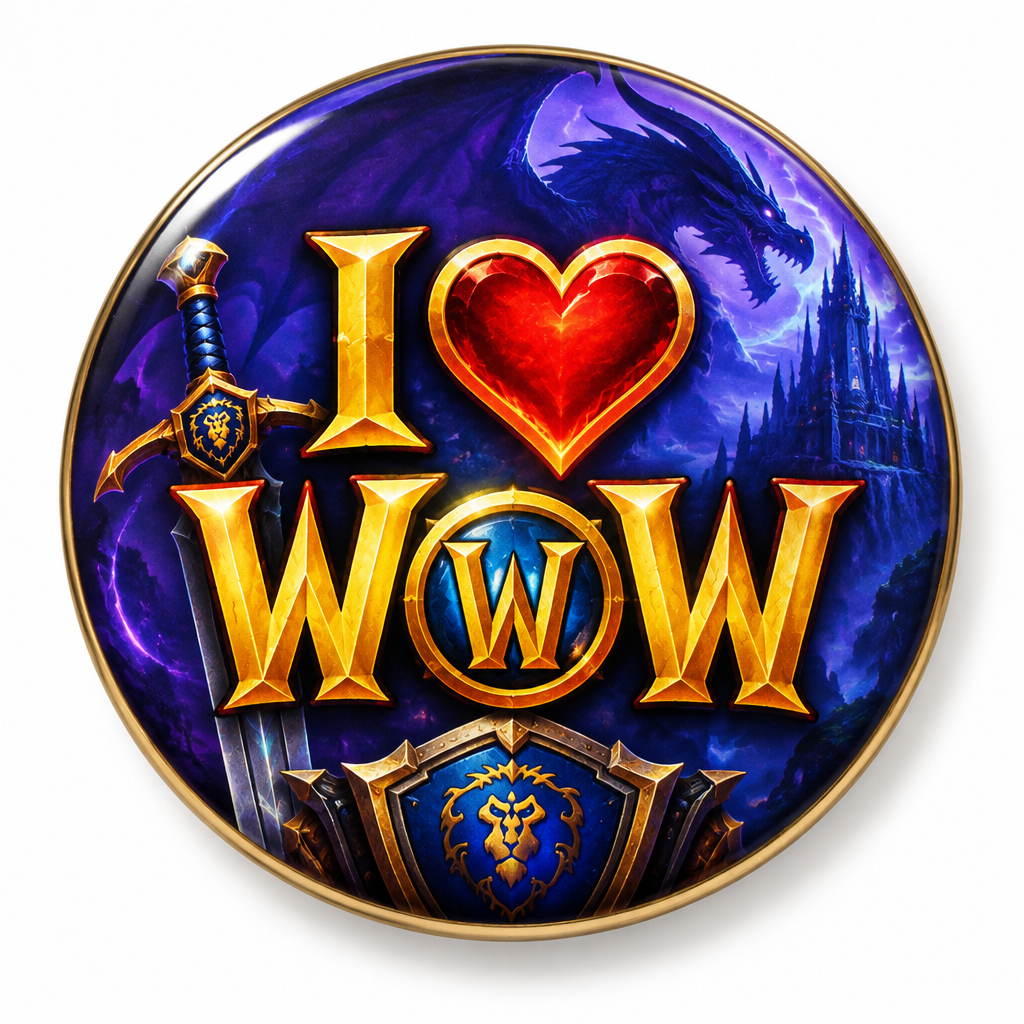 I Love WOW world of warcraft Pin Button 2.25-inch