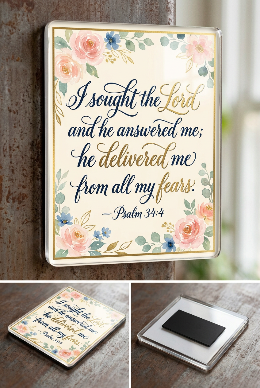 I sought the Lord and he answered me; he delivered me from all my fears Acrylic Fridge Magnetic 3-inch x 4-inch