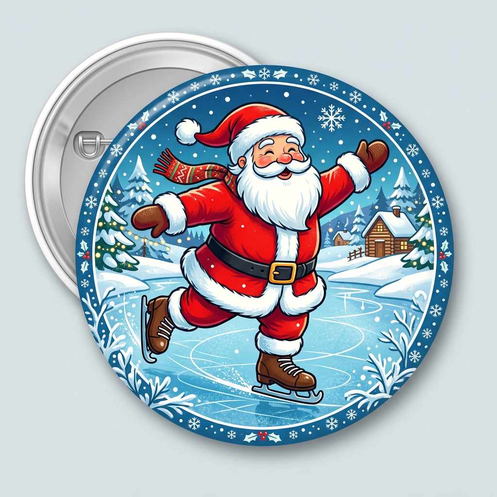 Ice Skating Santa Claus Pin Button 2.25-inch