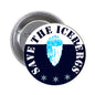 1.25-inch round pinback badge with blue iceberg graphic and 'Save the Icebergs' text