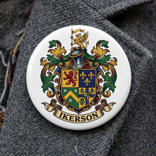Ikerson Family Crest Coat of Arms Pin Button 3-inch