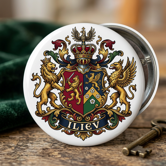 Iliev Family Crest Coat of Arms Pin Button 3-inch