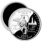 Round 2.25-inch Illinois state quarter mint image magnet with Land of Lincoln design