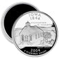 Round magnet with Iowa 1846 quarter design, school building and 2004 text