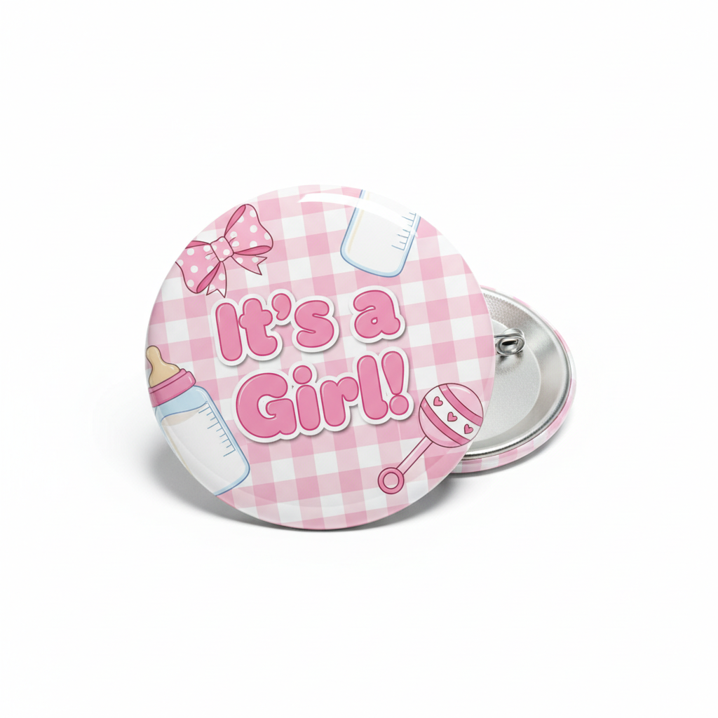 It's a Girl Gingham Baby Shower Pinback 2.25-inch