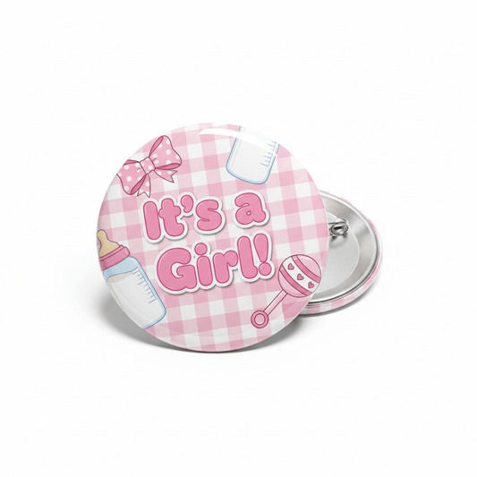 It's a Girl Gingham Baby Shower Pinback 2.25-inch - My Pinbacks