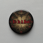 2.25-inch pinback button with dark fantasy spellbook art and red lettering