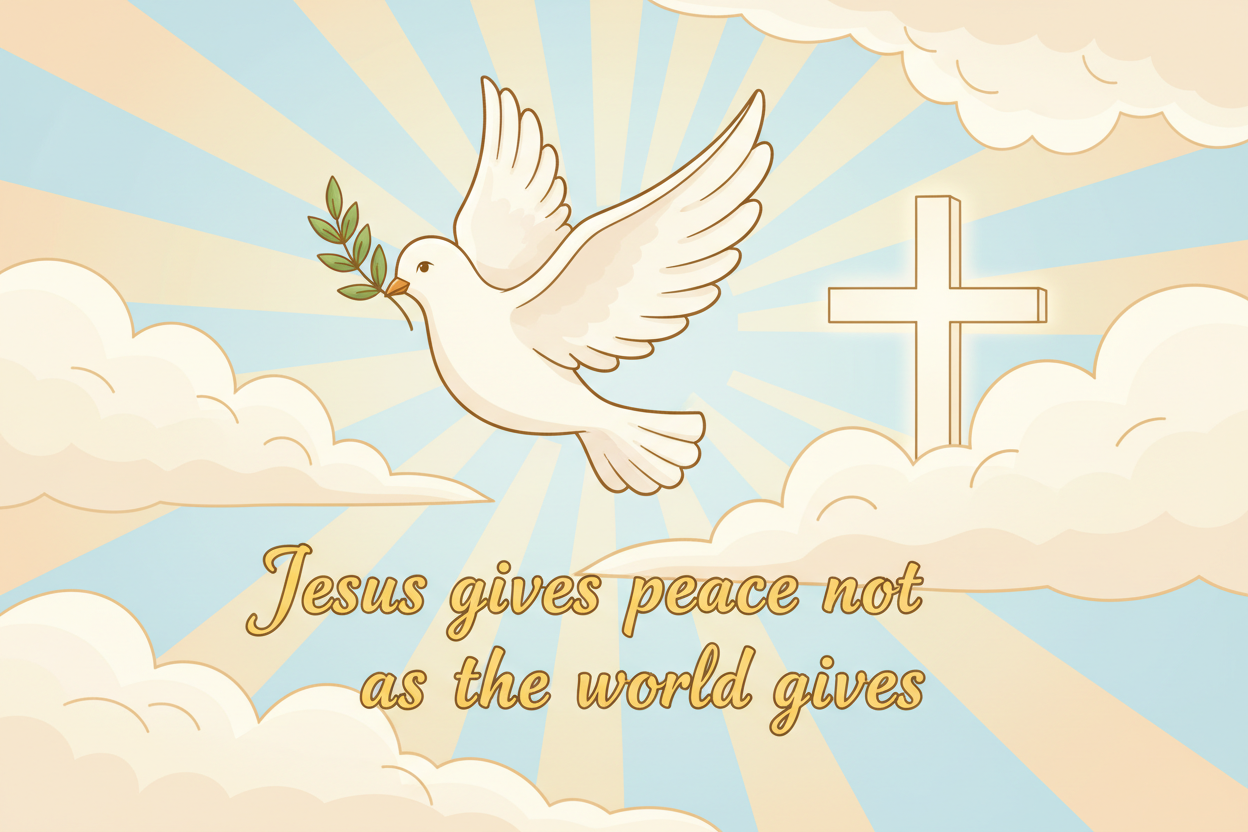 Acrylic fridge magnet with dove, cross, and gold script peace message