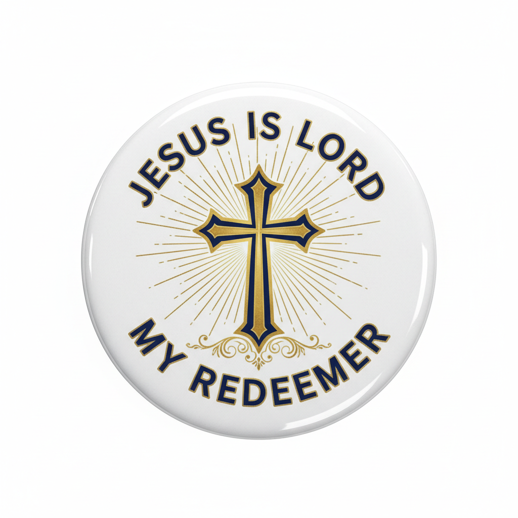 Jesus is Lord My Redeemer Christian Cross Church Pinback 2.25-inch