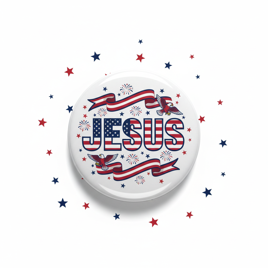 JESUS Red White Blue Stars Pinback 2.25-inch
