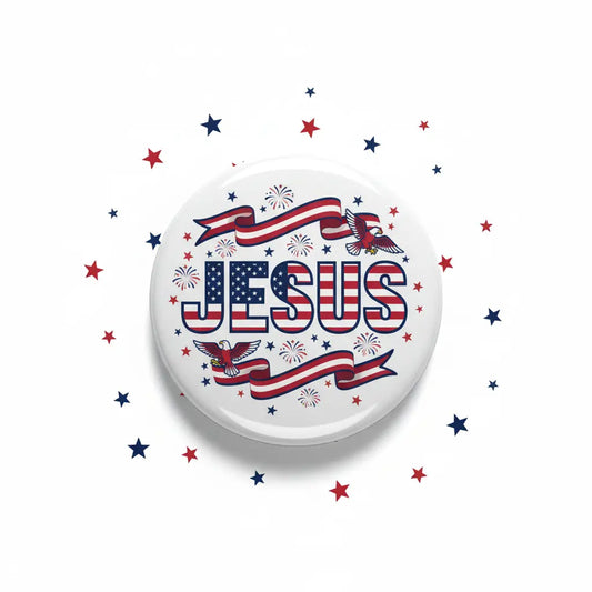 JESUS Red White Blue Stars Pinback 2.25-inch