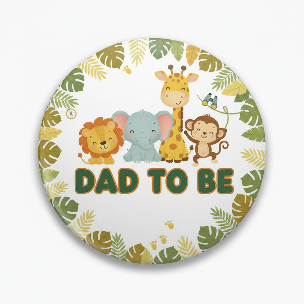 Jungle Safari Animals Dad To Be Baby Shower Pinback 2.25-inch
