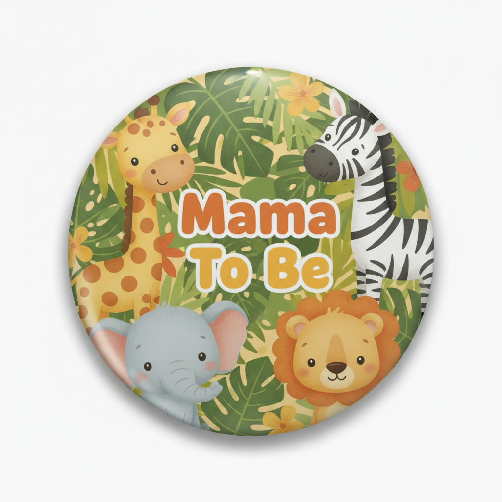 Jungle Safari Animals Mama To Be Baby Shower Pinback 2.25-inch