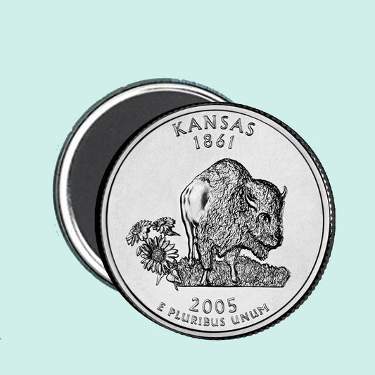 Kansas State Round Magnet 2.25" USA Quarter Coin