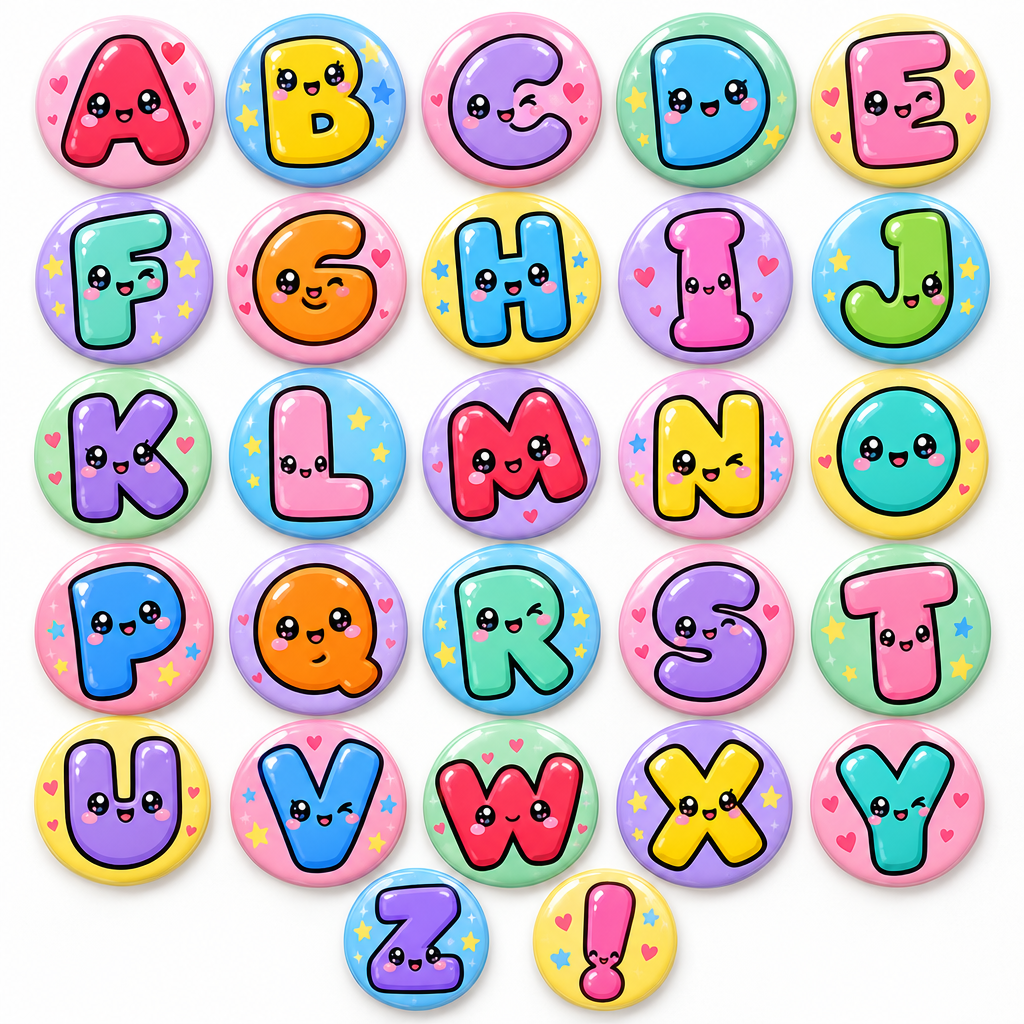 Kawaii-style animated Alphabet Fridge Magnets 1.25-inch 27 Pcs