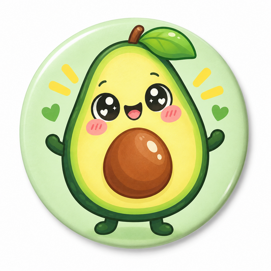 Kawaii-style animated avocado Pin Button 2.25-inch