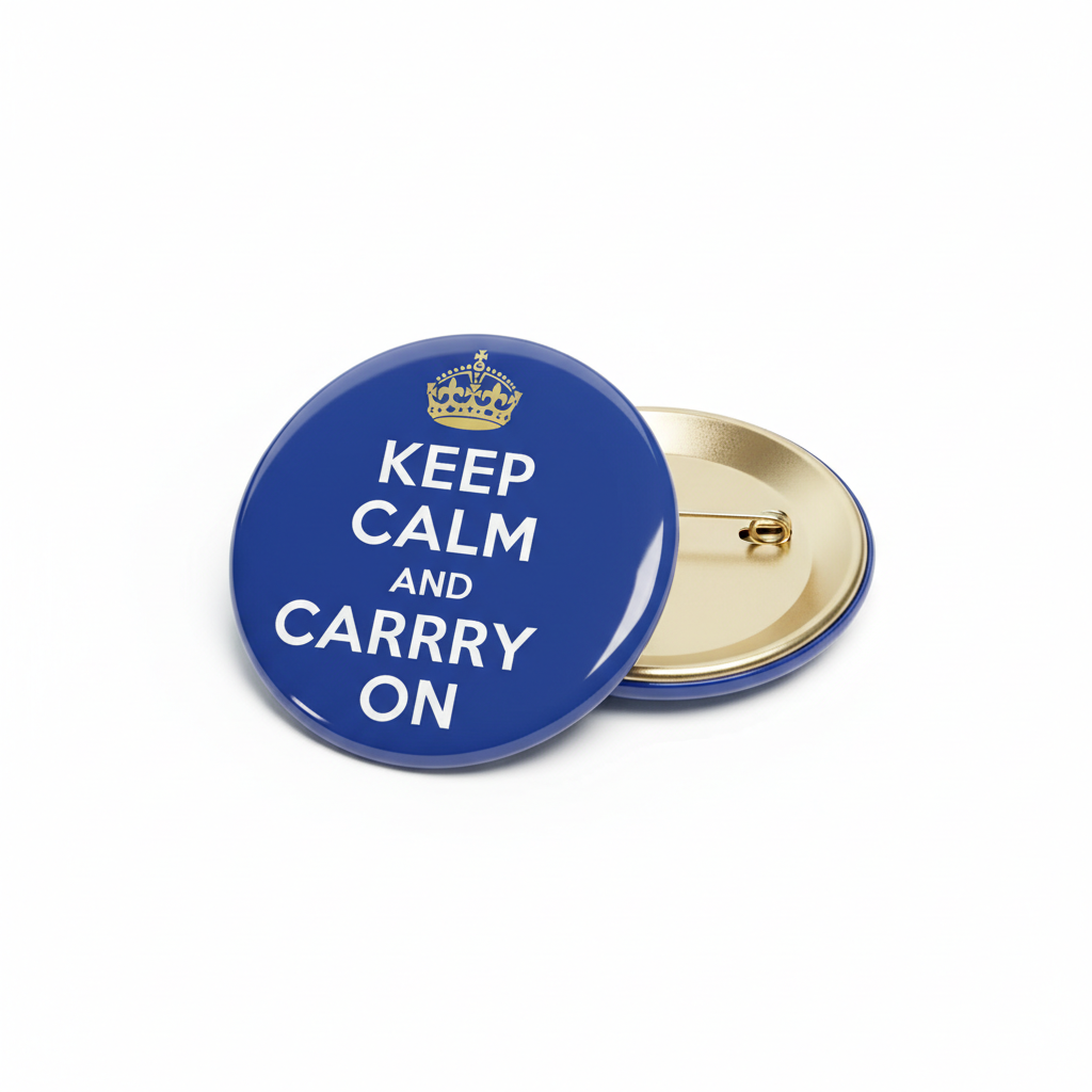 Keep Calm and carry on Blue Pinback 2.25-inch
