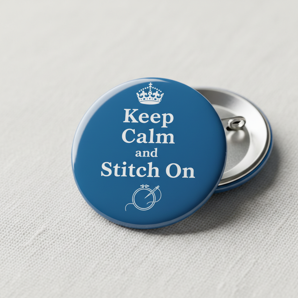 Keep Calm and Stitch on Blue Pinback 2.25-inch