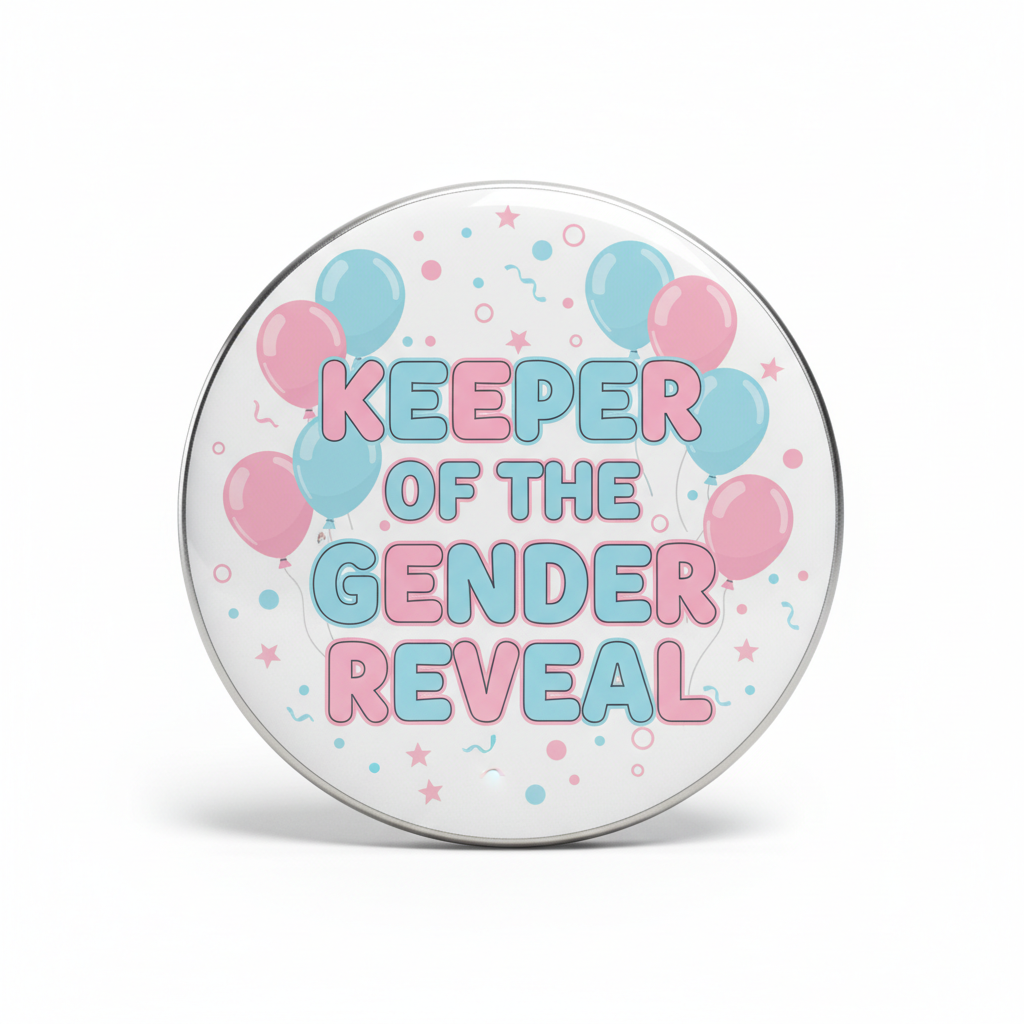 Keeper of the Gender Reveal Pink & Blue Balloon Pinback 2.25-inch