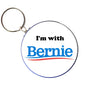 Round political keychain with "I'm with Bernie" logo in blue and red
