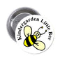 Kindergarden Little Bee 1.25-inch round pinback button with smiling yellow-and-black bee