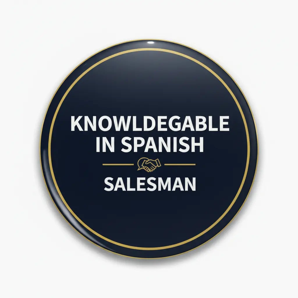 Knowledgeable in Spanish Salesman Pinback 2.25-inch